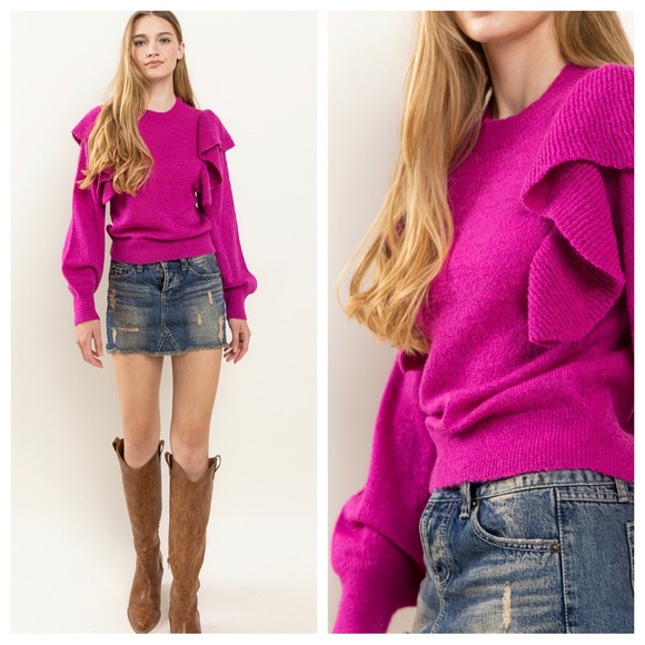 35 Fabulous Soft Knit Ruffle Sweater Top - Picture 5 of 5